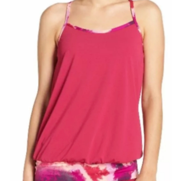 Nike Cascade Sport Fuschia Tankini Swim Top Draped Open Back Size Small - Picture 3 of 11